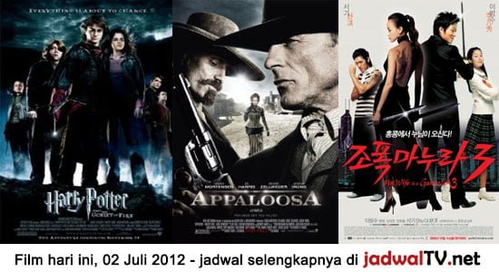 Jadwal Film dan Sepakbola 2 Juli 2012 Film hari ini: - RCTI 07.00WIB: Doraemon:Nobita Dan Dinosaurus (animasi) - GlobalTV 08.30WIB: Honey I Blew Up The Kid (1992 – Rick Moranis, Marcia Strassman, Robert Oliveri, Daniel Shalikar, Joshua Shalikar) - GlobalTV 18.00WIB: Spymate (2006 – Barry Bostwick, Richard Kind, Kathyrin Kirkpatrick, Jay Brazeau) - TransTV 20.00WIB: [...]